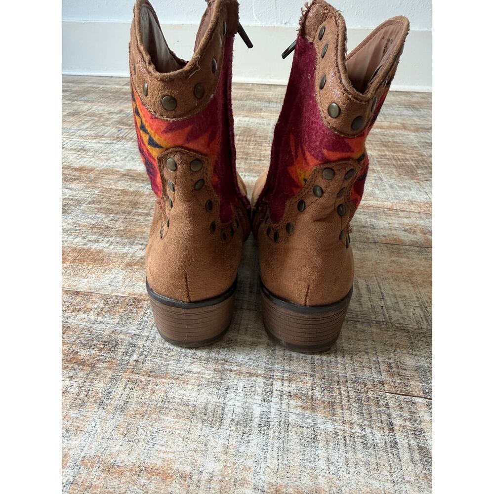 Southwestern Boho Faux Suede Cowboy Boots Ankle Boots Aztec Panels Western Sz 8 - Picture 6 of 13